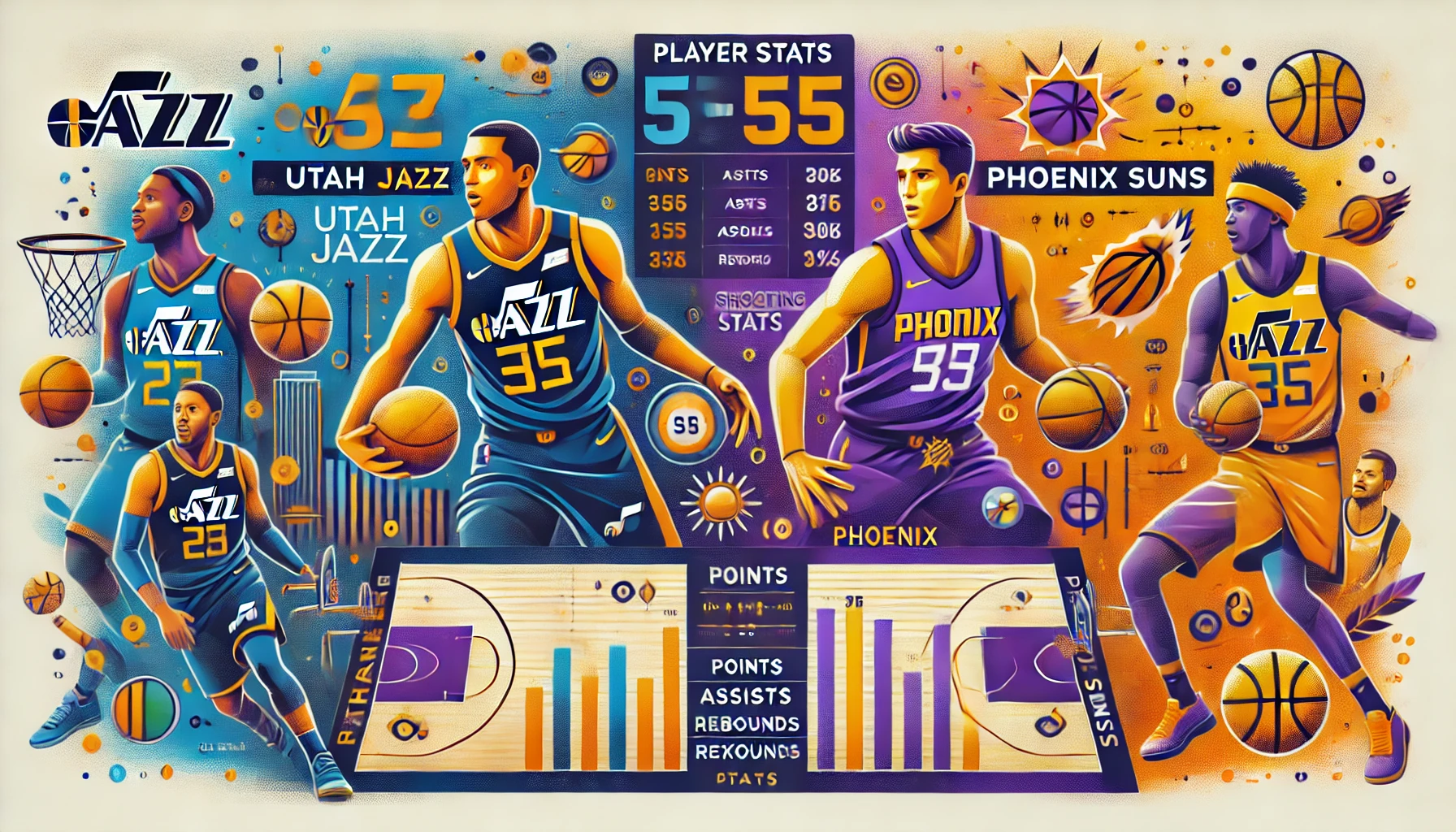 utah jazz vs phoenix suns match player stats